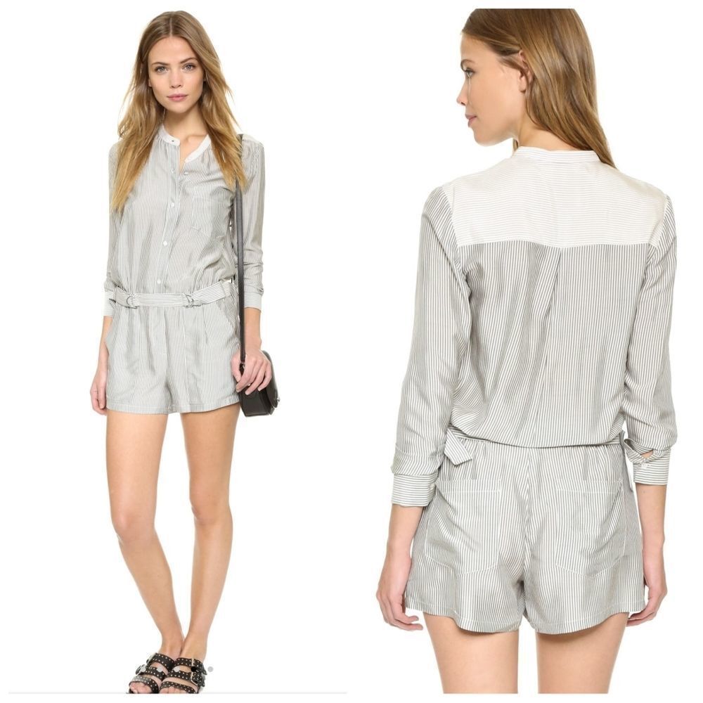 A.L.C. romper Mackay gray silk striped long sleeve playsuit 8